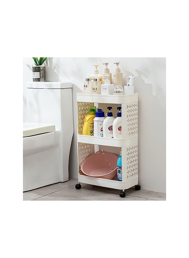 راكسوم رف تخزين بلاستيكي من الطبقة، عربة أدوات دوارة، أرفف تخزين ضيقة، عربة تخزين مع عجلات قابلة للقفل، سهلة التجميع للحمام والمطبخ والمكتب 39 × 21 × 94 سم (أبيض) - Image 5