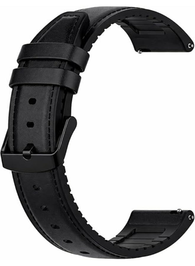 22mm Genuine Leather Watch Band – Replacement Strap with Stainless Steel Buckle – Compatible with Samsung Watch, Huawei Watch, Amazfit & Other Smartwatches Using 22mm Strap (Black, Black Buckle) - Image 2