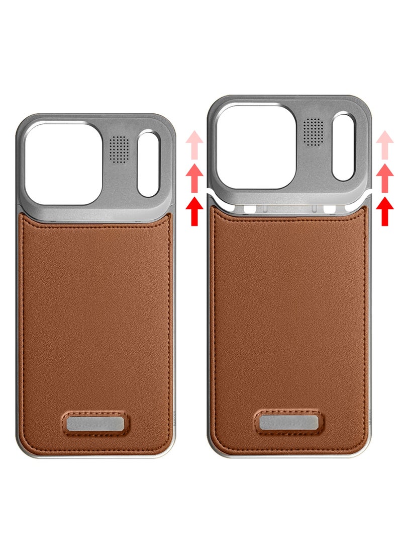 3 Pieces of Luxury Leather Aluminum Alloy Aromatherapy Case for iPhone 17 Pro Max - MagSafe Compatible - Shockproof - Camera Lens Protection - with Two 3D Screen Protectors - Silver Brown - Image 2