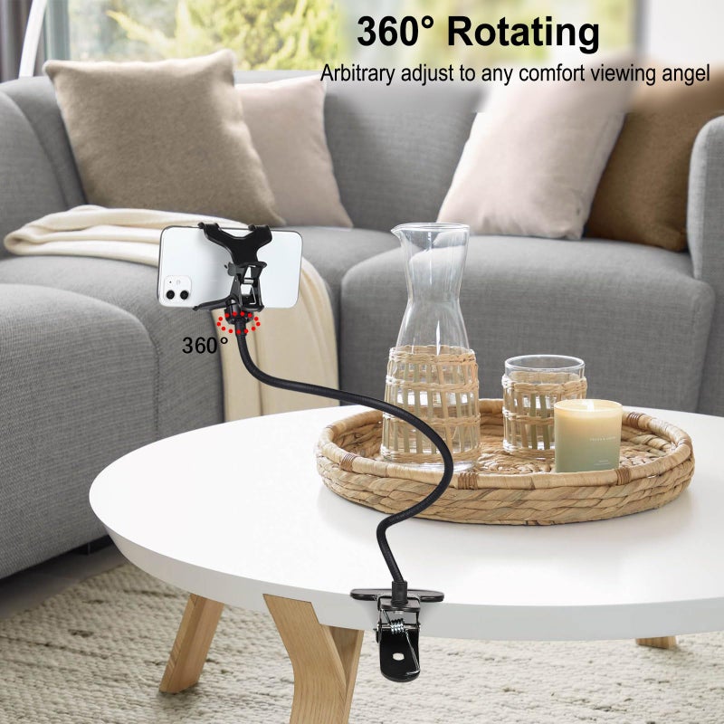 Kuryai Gooseneck Phone Holder for Bed, [Upgrade Metal Stable] Flexible Gooseneck Long Arm Phone Mount for Desk with 360Â° Adjustable Clamp Clip Overhead Bedside Phone Stand, for All 4-7â€ Cellphone - Image 4