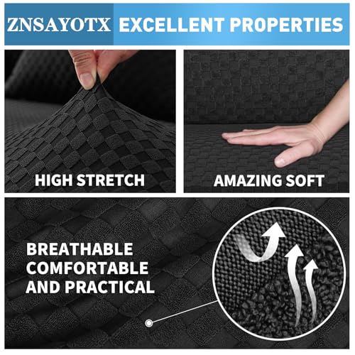 ZNSAYOTX Sectional Couch Covers, Stretch Jacquard Slipcovers with Elastic Bottom for L-Shape Sectional Sofa, 2 Pcs Pet Friendly Modular Sofa Protector (3 Seat Couch + 3 Seat Chaise, Black) - Image 5
