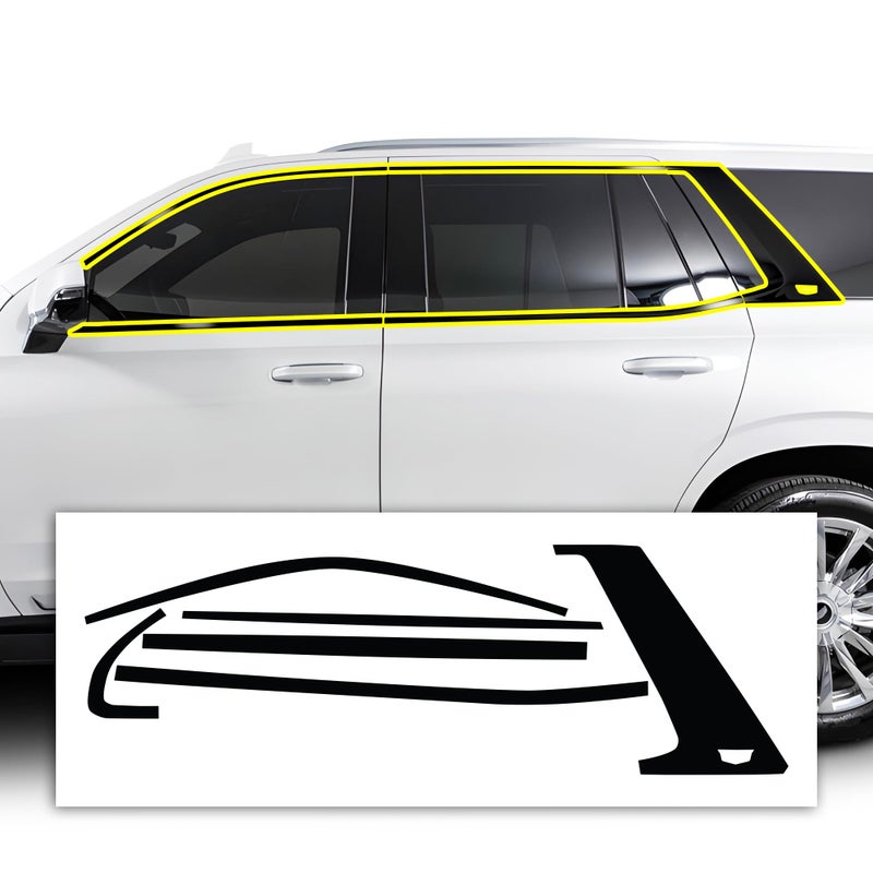 BOGAR TECH DESIGNS Side Window Chrome Delete Overlay Compatible with Cadillac Escalade 20212024 Gloss Black