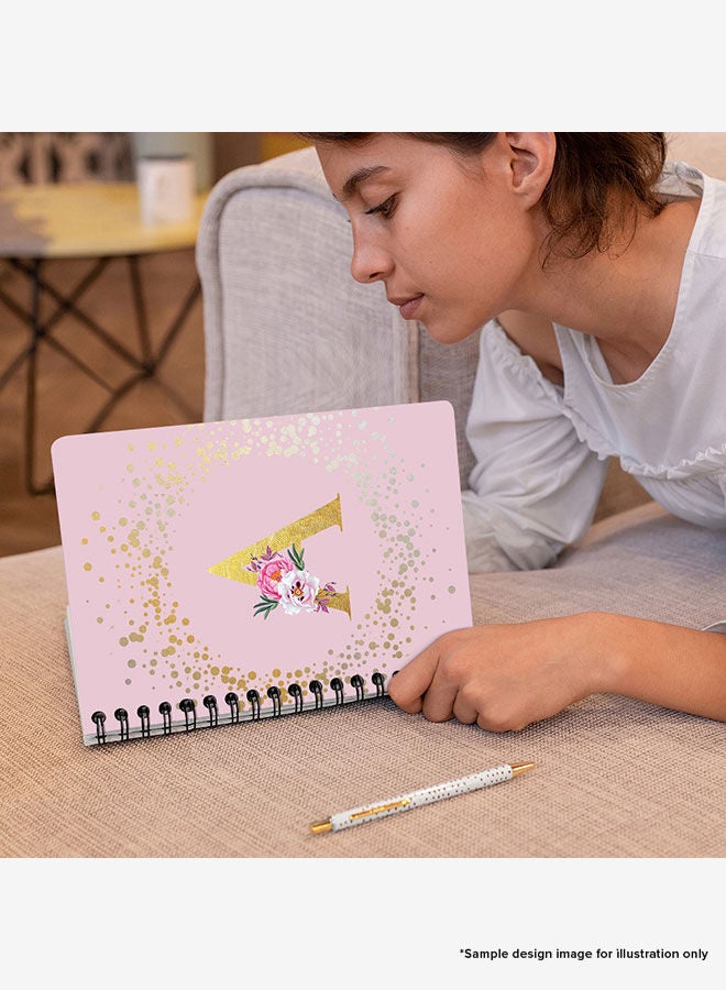 Stylizedd Designer A5 Spiral Notebook Memo Notepad Journal - Custom Monogram Initial Letter Floral Pattern Alphabet - R - Pink  - Image 2