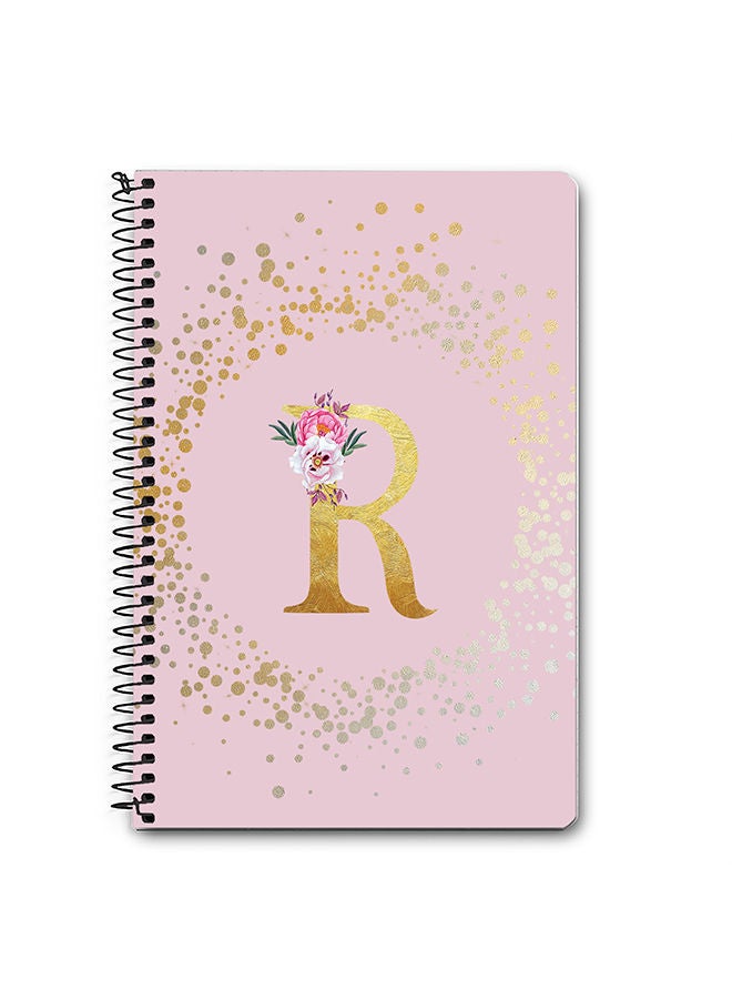 Stylizedd Designer A5 Spiral Notebook Memo Notepad Journal - Custom Monogram Initial Letter Floral Pattern Alphabet - R - Pink  - Image 1