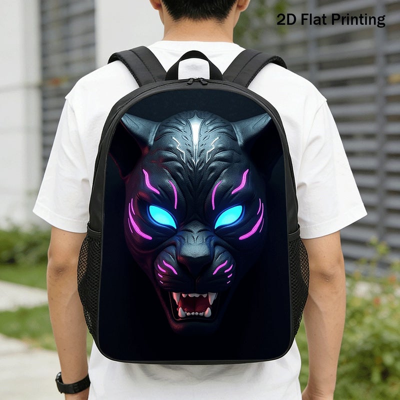 Fashion Neon Glow Panther Head Backpack Durable Large Capacity 2D Flat Print for gym travel outdoor for Unisex - Image 1