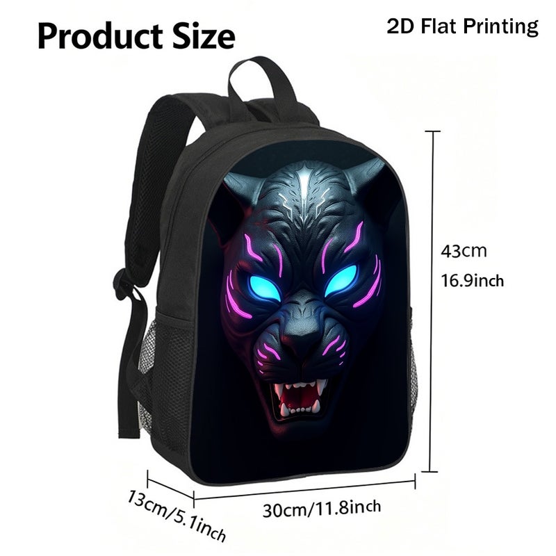 Fashion Neon Glow Panther Head Backpack Durable Large Capacity 2D Flat Print for gym travel outdoor for Unisex - Image 3