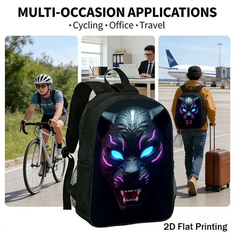 Fashion Neon Glow Panther Head Backpack Durable Large Capacity 2D Flat Print for gym travel outdoor for Unisex - Image 5