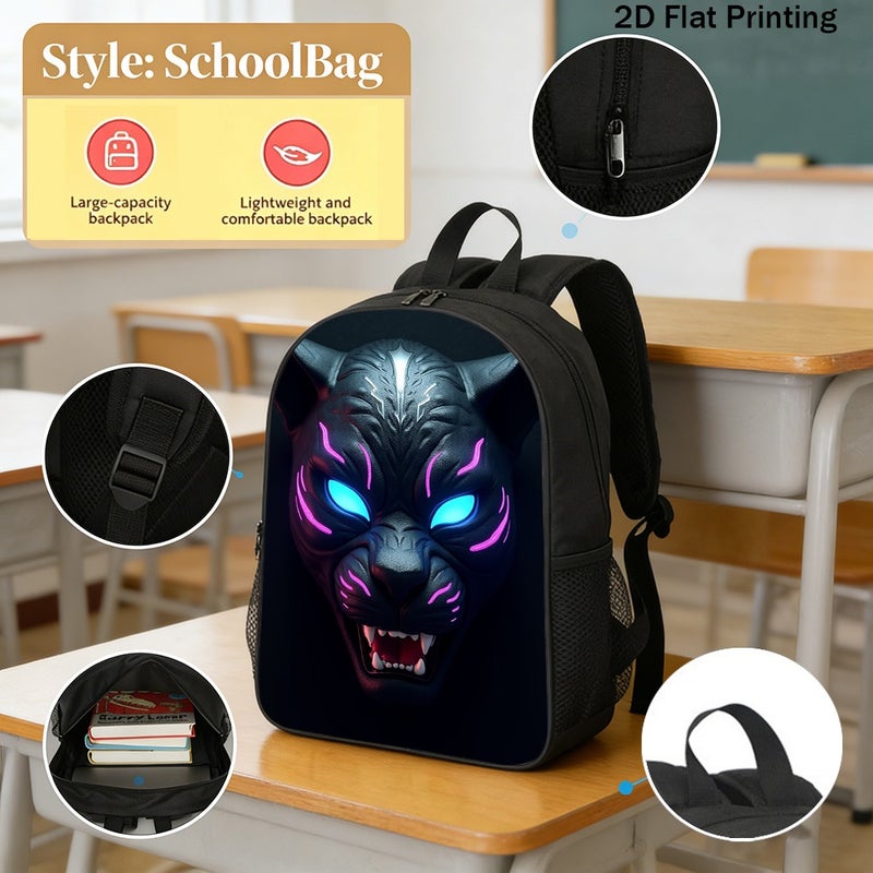 Fashion Neon Glow Panther Head Backpack Durable Large Capacity 2D Flat Print for gym travel outdoor for Unisex - Image 2