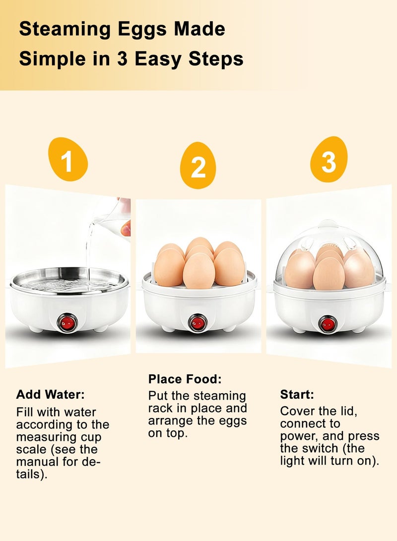 يو إل اتش واي سي طباخ بيض كهربائي بسعة 7 بيضات، جهاز طهي بالبخار متعدد الوظائف ذو طبقتين لتحضير الذرة والزلابية، غلاية تعمل بلمسة واحدة مع رف تبخير إضافي، 220 فولت - Image 5