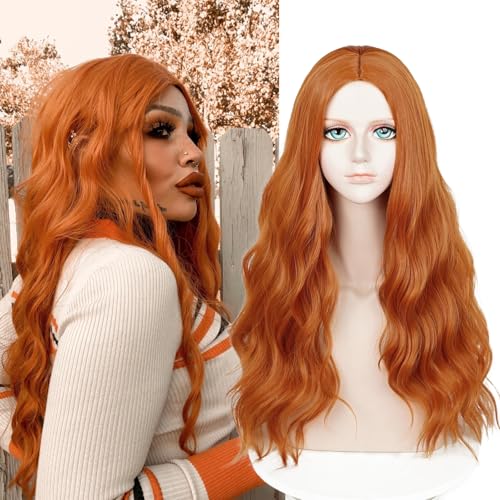 Probeauty Ginger Wig Long Orange Wig for Women Synthetic Heat Resistant Curly Wave Cosplay Wigs for Halloween Costume - Image 1