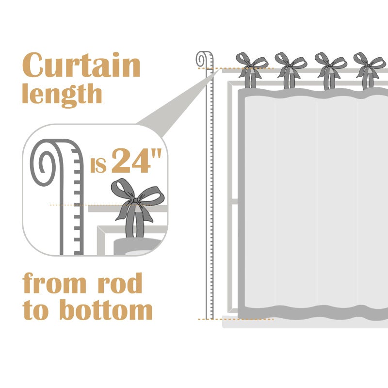 jinchan Floral Linen Tier Curtains 24 Inch Farmhouse Cafe Curtains Tie Top Botanic Drapes for Small Windows Over Sink for Kitchen Country Rustic Laundry Room Bathroom RV 2 Panels Black on Beige - Image 3
