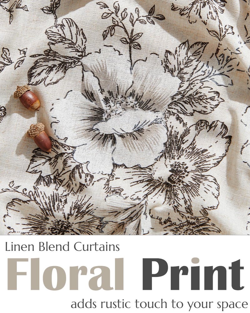 jinchan Floral Linen Tier Curtains 24 Inch Farmhouse Cafe Curtains Tie Top Botanic Drapes for Small Windows Over Sink for Kitchen Country Rustic Laundry Room Bathroom RV 2 Panels Black on Beige - Image 5