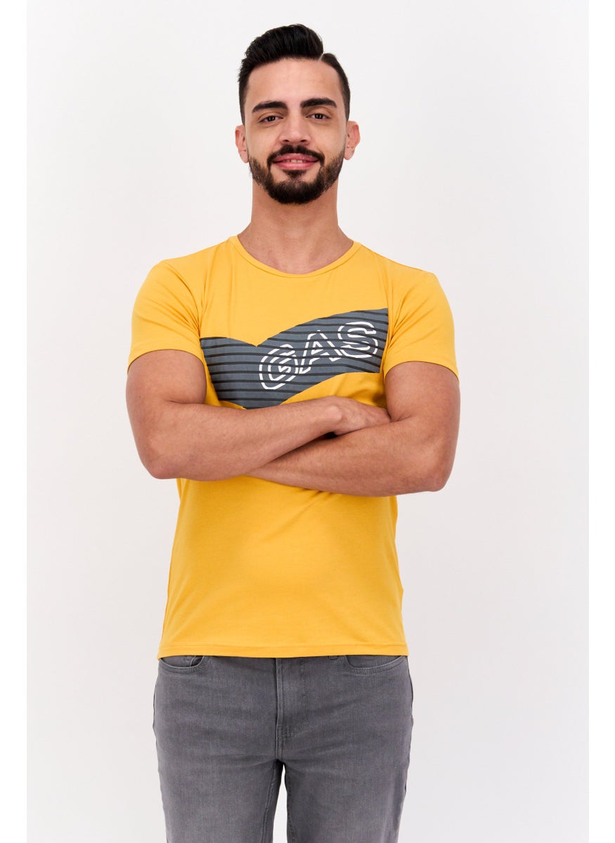 GAS - Men Crew Neck Short Sleeve Graphic Print T Shirt, Mustard - Image 1