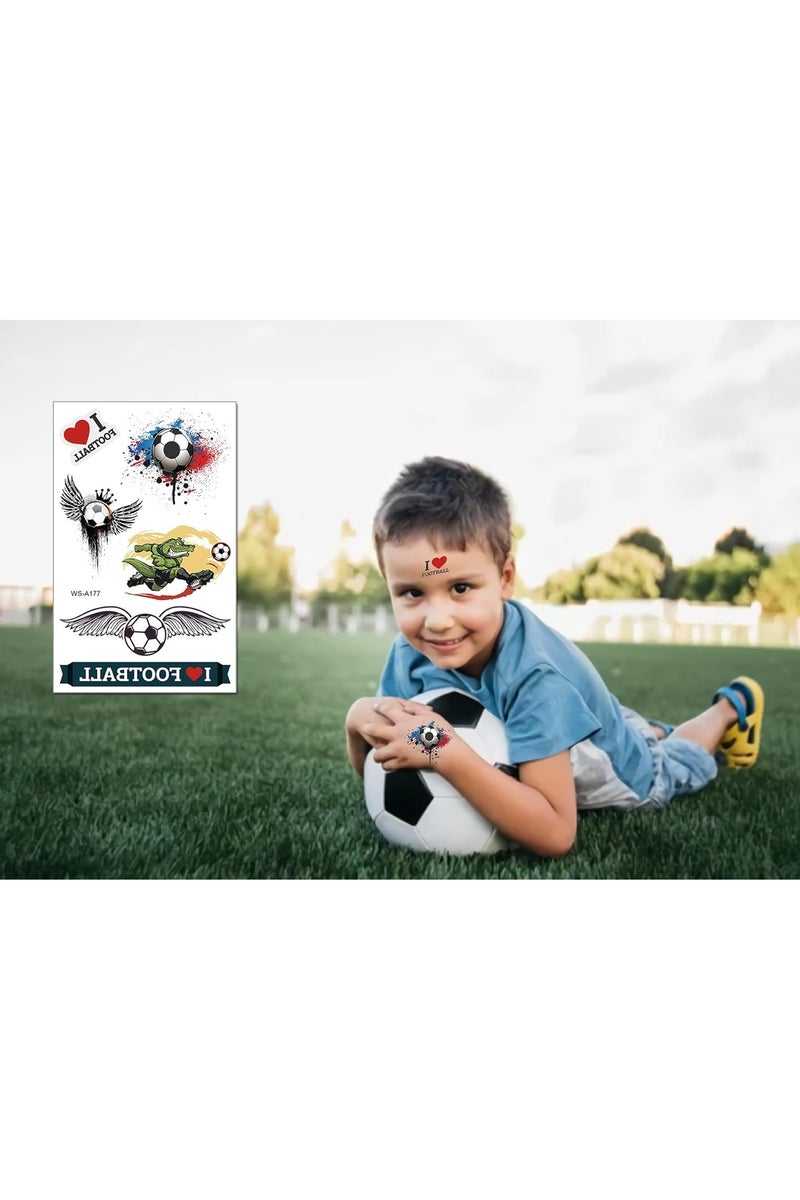 قوس قزح أورينبو 10 أوراق وشم كرة قدم مؤقتة للأطفال، 60 قطعة، ملصقات وشم وجه مؤقتة مقاومة للماء وقابلة للإزالة، وشم كرة القدم الرياضية - Image 5