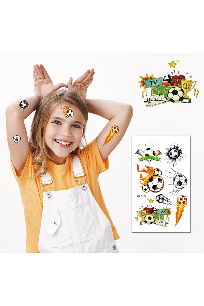قوس قزح أورينبو 10 أوراق وشم كرة قدم مؤقتة للأطفال، 60 قطعة، ملصقات وشم وجه مؤقتة مقاومة للماء وقابلة للإزالة، وشم كرة القدم الرياضية - Image 4