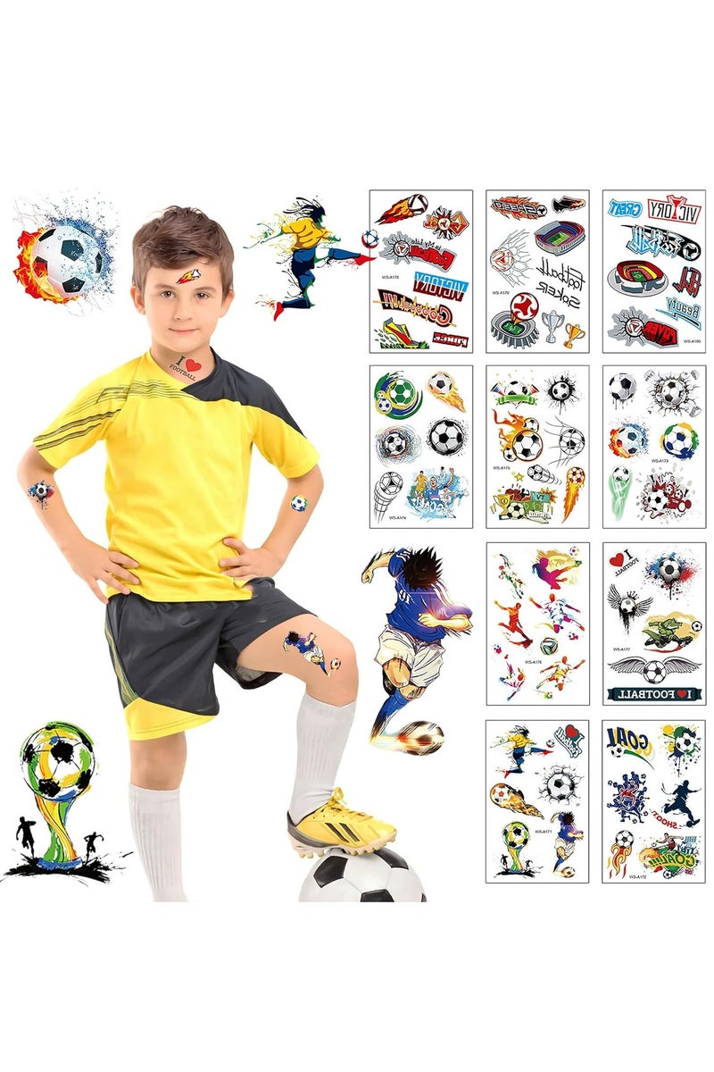 قوس قزح أورينبو 10 أوراق وشم كرة قدم مؤقتة للأطفال، 60 قطعة، ملصقات وشم وجه مؤقتة مقاومة للماء وقابلة للإزالة، وشم كرة القدم الرياضية - Image 1