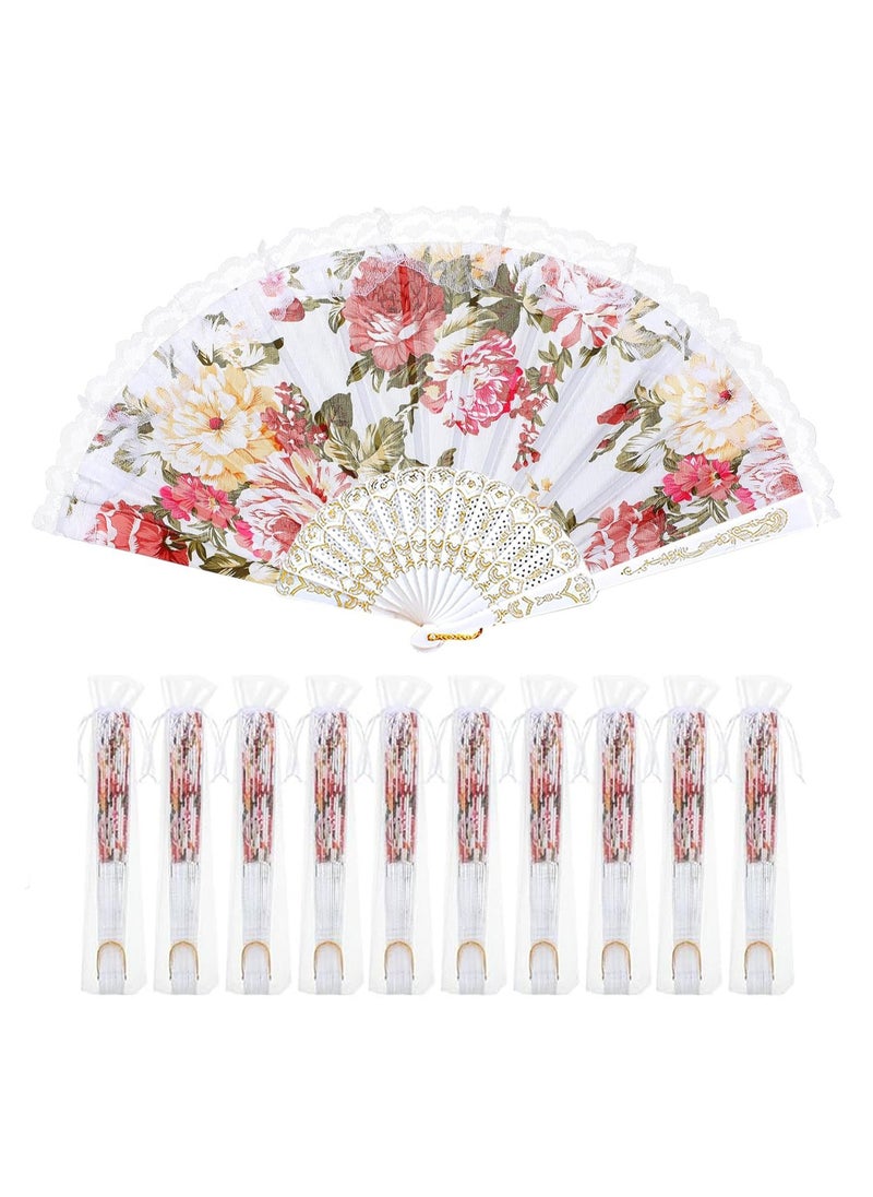 Excefore 10Pcs Hand Lace Foldable Fans Bulk for Women, Lace Folded Hand European Retro Fan Bridal Dancing Prop Wedding Party Favors for Dancing Tea Party  - Image 1