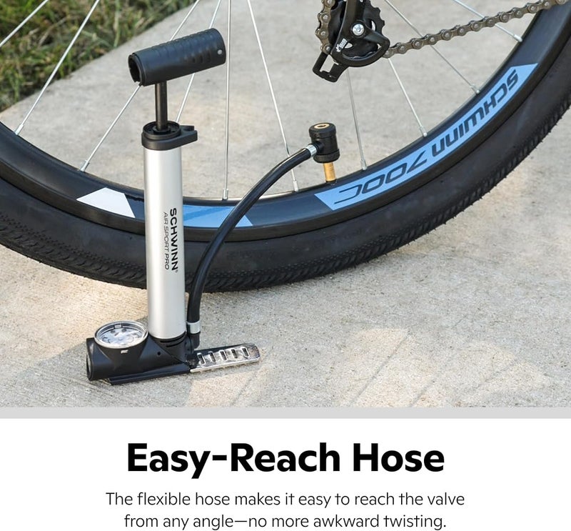 Schwinn Air Sport Mini Bike Pump, Foot to Floor or Hand Pump Option, Fits Schrader and Presta Valve Types, Easy-to-Carry Portable and Convenient Design, Bicycle Essentials for Easy Road Riding - Image 5