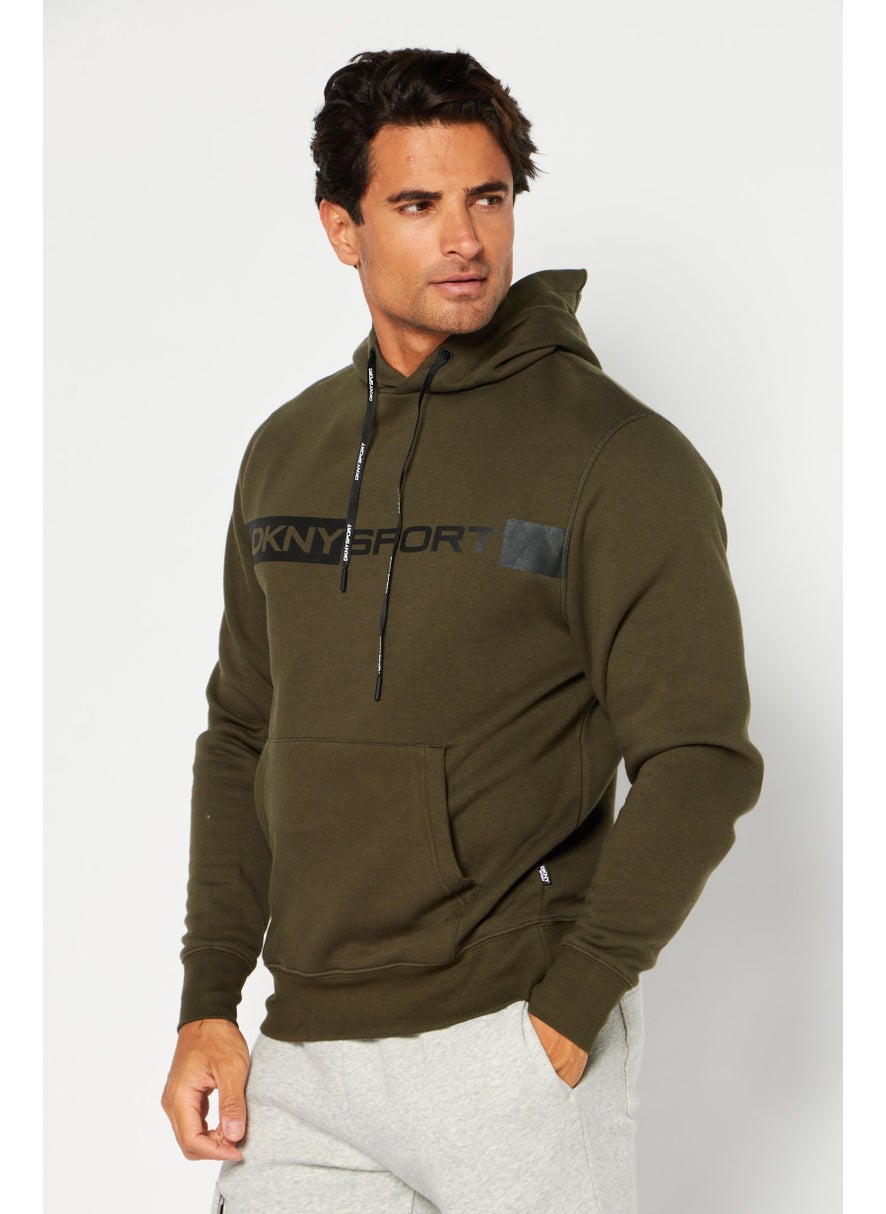 DKNY Sport Men Sportswear Fit Training Hoodie, Olive  - Image 1