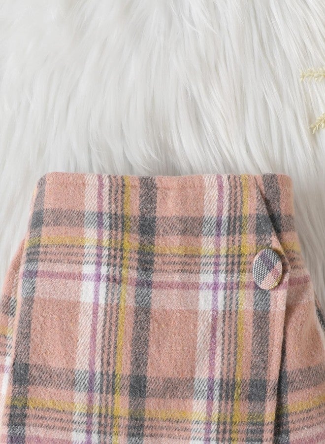Fernvia Toddler Girl Fall Winter Clothes Ruffles Long Sleeve Shirt and Plaid Shorts Skirt Kids Little Girl 2Pcs Outfits Set (A white, 18-24 Months) - Image 4