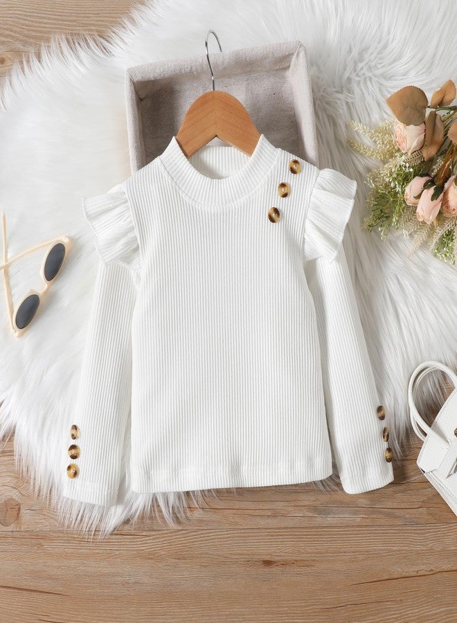 Fernvia Toddler Girl Fall Winter Clothes Ruffles Long Sleeve Shirt and Plaid Shorts Skirt Kids Little Girl 2Pcs Outfits Set (A white, 18-24 Months) - Image 3