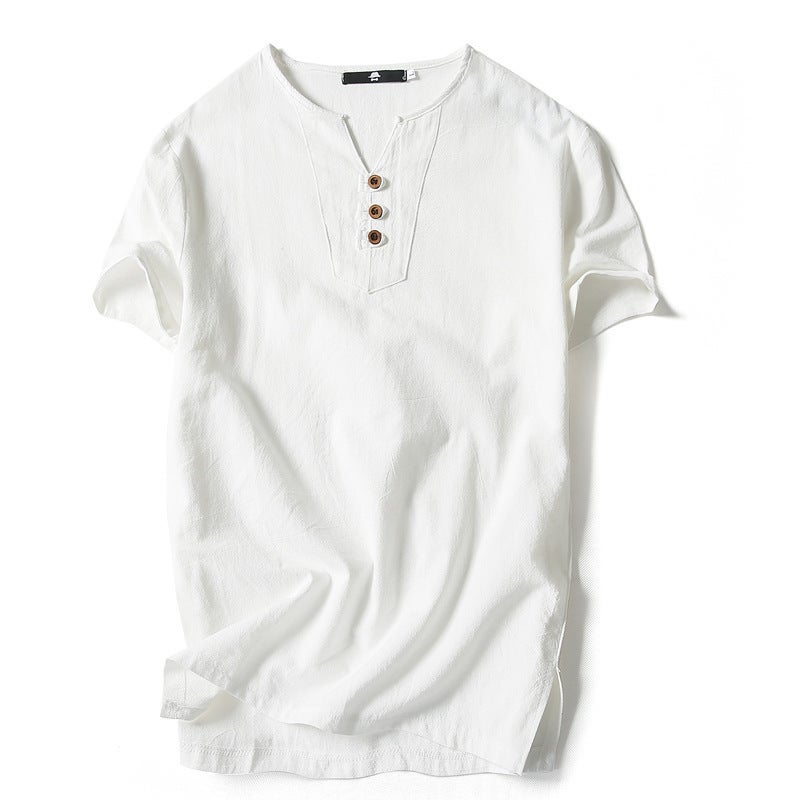 2023 Summer Linen Short-sleeved T-shirt Men''s Vintage Cotton Linen Half-sleeved Trendy Men''s Thin Linen Short-sleeved T-shirt - Image 1