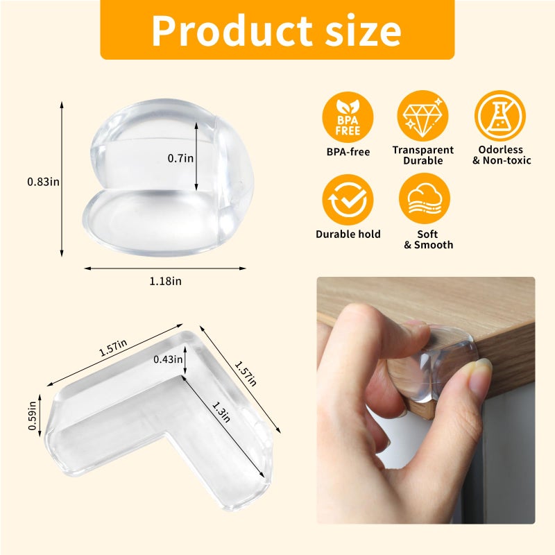 Rindion 40 Pack Corner Protector Baby, 2 Shapes Baby Proof Corners and Edges, Clear Table Corner Covers Baby, Baby Corner Protector Guards, Corner Guards for Table Edges & Sharp Corners - Image 2