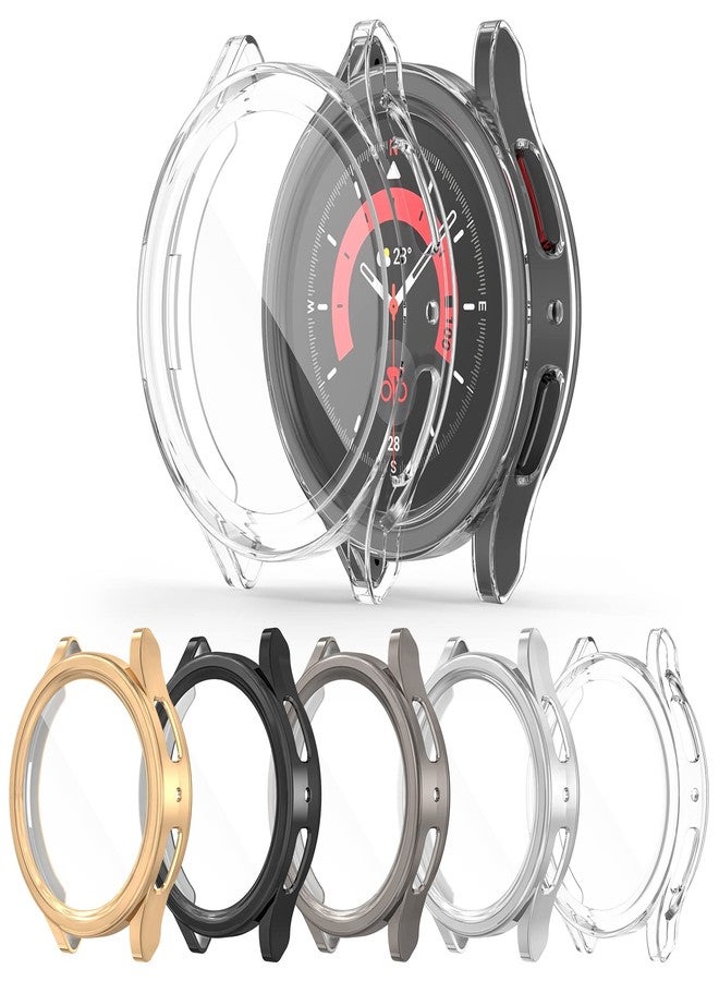 RICHONE [5Pack] Compatible with Galaxy Watch 5 Pro 45mm Screen Protector Case, with HD Screen Film, Full Protection Cover Soft TPU Bumper Frame Accessories (for Samsung Watch5 Pro 45mm, SM-R920) - Image 1