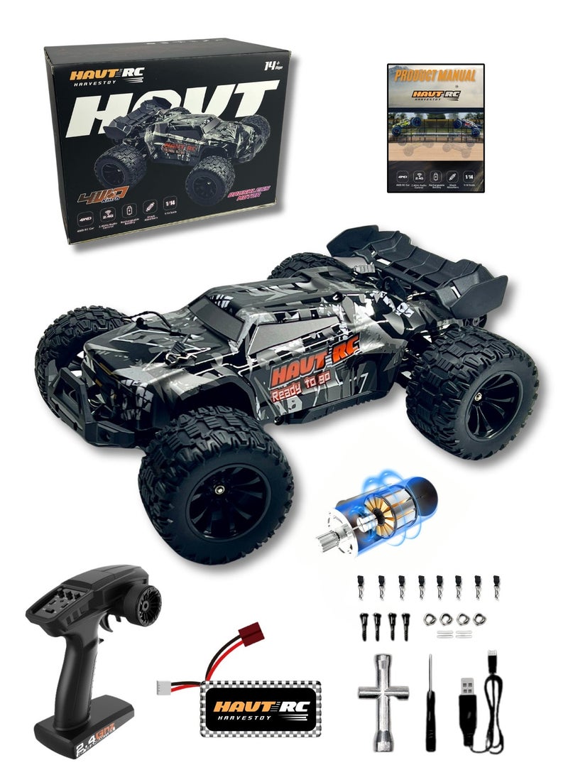 Harvestoy HAVT RC 1/14 Brushless All Terrain 2.4 GHz Romote Control Cars with LED Headlight for Beginners. Fast 50 mph,RC Trucks 4X4 Offroad .RC car for adults for kids.Toys Gifts for 14  years old - Image 1