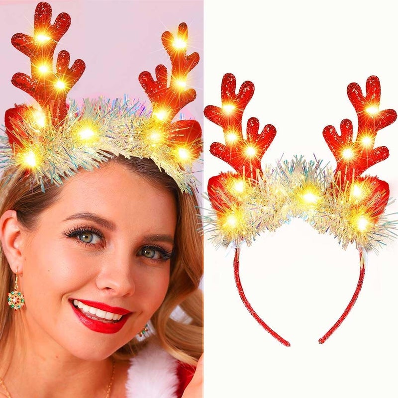 Christimas Headbands Deer Ears Headband Glitter Headpiece Hair Hoops for adults ChristmasRed