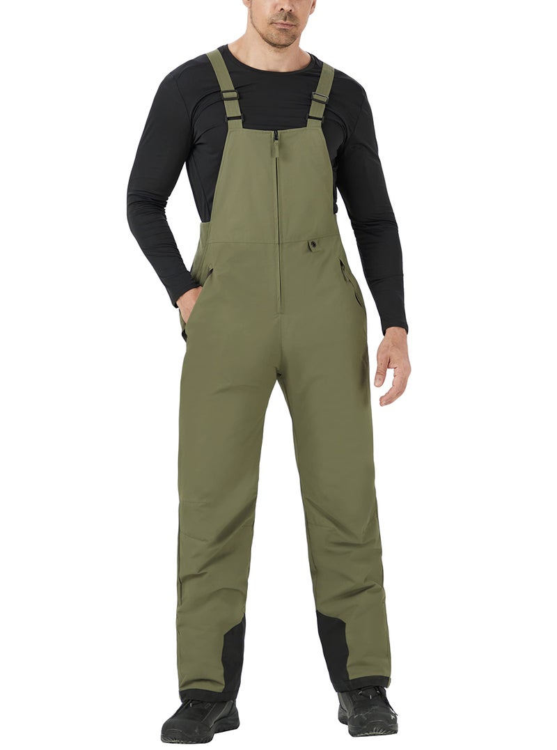 WULFUL Mens Insulated Snow Bibs Waterproof Winter Ski Pants Snowboarding Overalls Green - Image 1