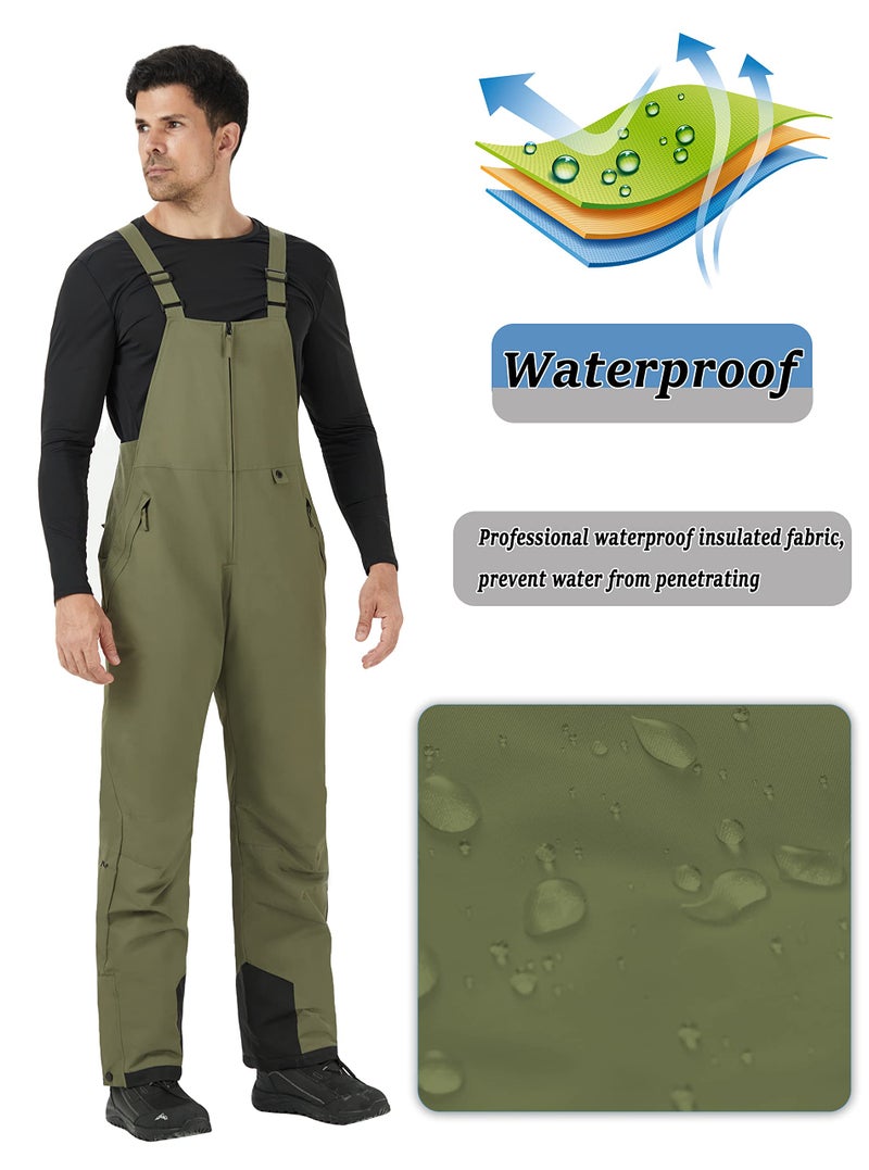 WULFUL Mens Insulated Snow Bibs Waterproof Winter Ski Pants Snowboarding Overalls Green - Image 5