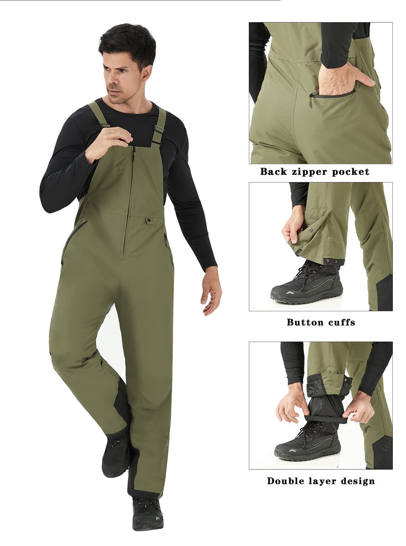 WULFUL Mens Insulated Snow Bibs Waterproof Winter Ski Pants Snowboarding Overalls Green - Image 4