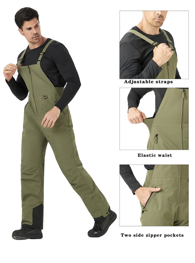 WULFUL Mens Insulated Snow Bibs Waterproof Winter Ski Pants Snowboarding Overalls Green - Image 3