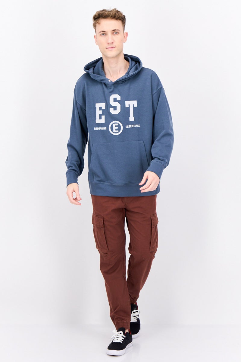 Established Redefining Essentials Men Hooded Embrodiered Logo Long Sleeves Sweatshirt, Slate Blue - Image 2