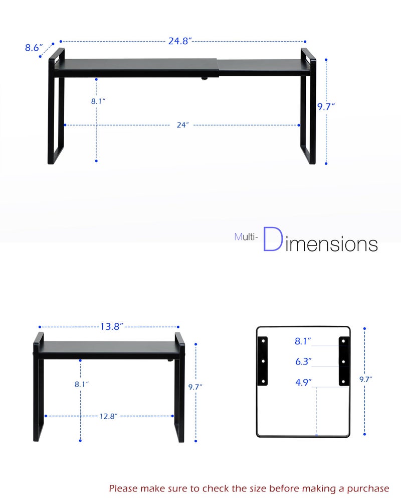 Nxconsu Cabinet Shelf Expandable Height Adjustable Organizer Riser For Kitchen Cabinet Pantry Cupboard Under Sink Countertop Organization Storage Space Saver Stackable Heavy Duty Metal Black - Image 2