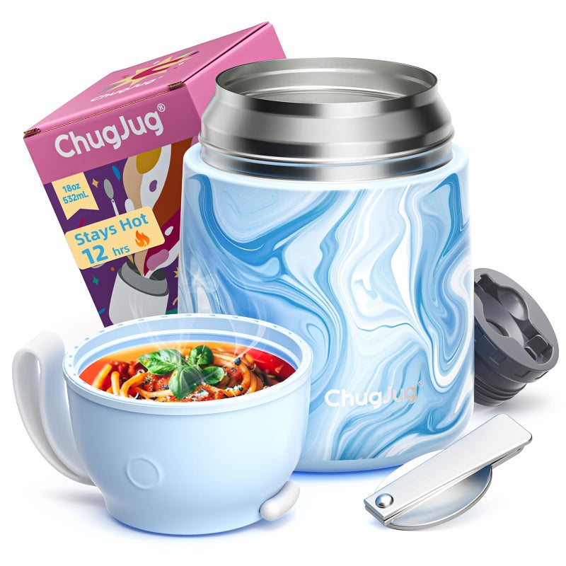 ChugJug Thermo for Hot Food for Adults Kids Wide Mouth 18 oz Insulated Food Jar with Spoon Leakproof Soup Thermo for School Office Travel Thermal Steel Lunch Container Easy to Carry Blue - Image 2