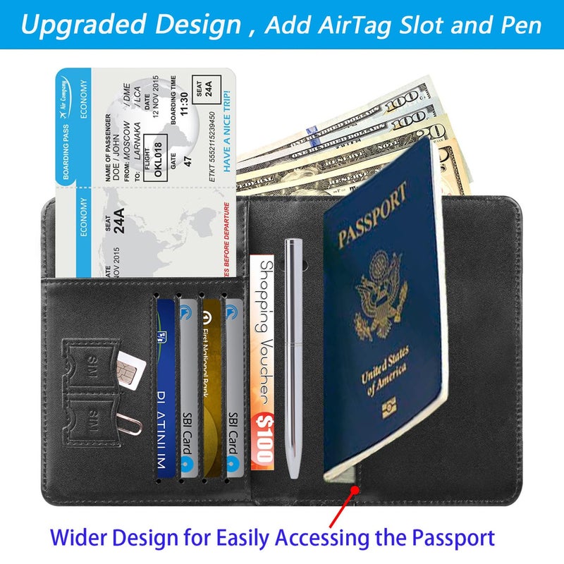 PASCACOO Airtag Passport Holder Cover Wallet Travel Essentials RFID Blocking Leather Card Case International Must Haves Travel Accessories for Women Men(119#Black) - Image 3