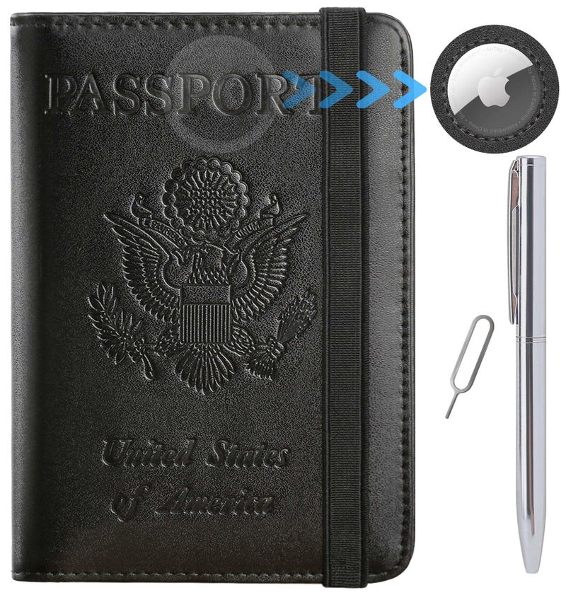 PASCACOO Airtag Passport Holder Cover Wallet Travel Essentials RFID Blocking Leather Card Case International Must Haves Travel Accessories for Women Men(119#Black) - Image 1