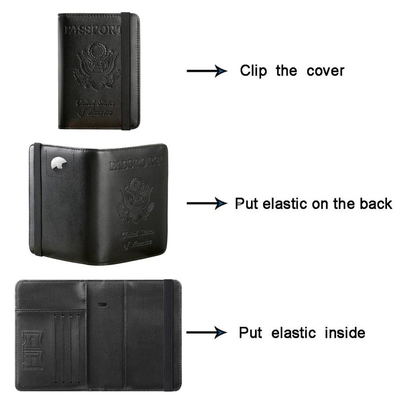 PASCACOO Airtag Passport Holder Cover Wallet Travel Essentials RFID Blocking Leather Card Case International Must Haves Travel Accessories for Women Men(119#Black) - Image 5