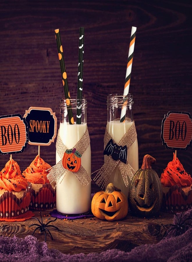 ALINK مصاصات ورقية هالوين من ALINK 200 عدداً، 10 أنماط باللون الأسود والبرتقالي والبنفسجي، مصاصات شرب قابلة للتحلل مع تصميم خطوط، موجات، نقاط، رأس جمجمة، شبح، خفافيش، قرع، وعنكبوت. - Image 5