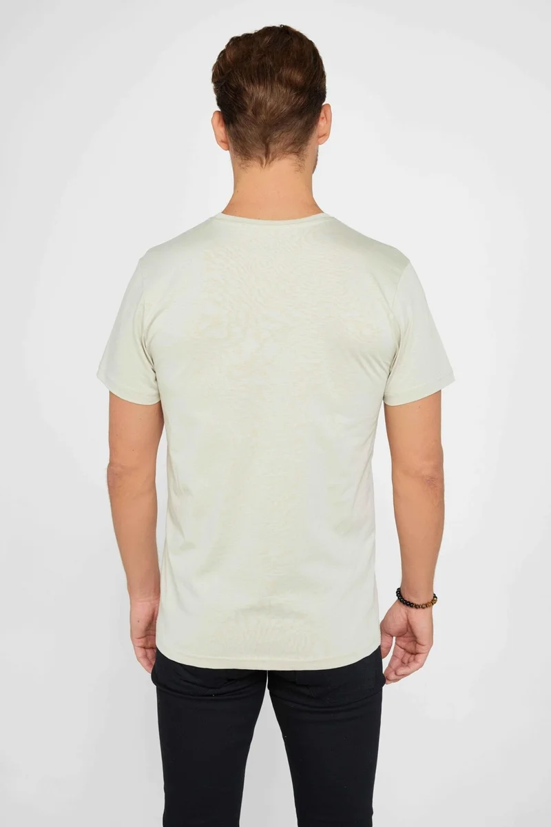 تودورس Men's Slim Fit Narrow Cut Crew Neck Organic Cotton Soft Textured Short Sleeve Stone Color T-Shirt