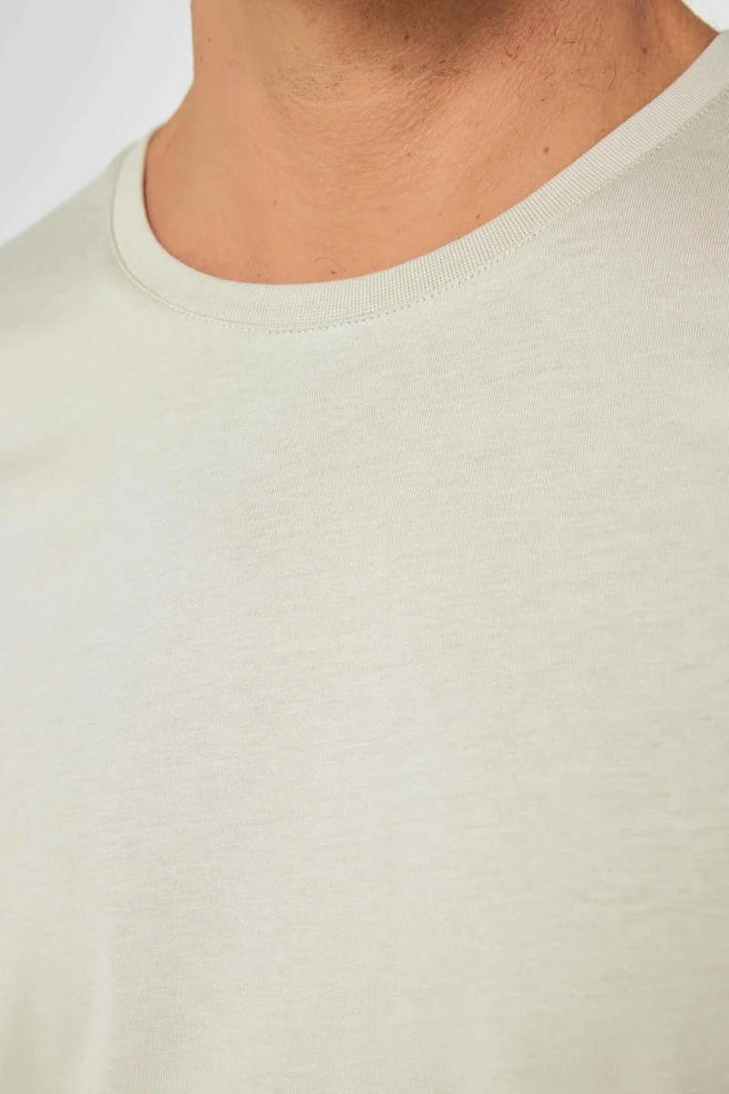 تودورس Men's Slim Fit Narrow Cut Crew Neck Organic Cotton Soft Textured Short Sleeve Stone Color T-Shirt