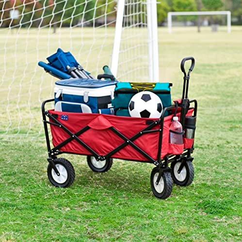 MacSports عربة حديقة قابلة للطي بإطار فولاذي ثقيل من ماك سبورتس بسعة 150 رطل، حمراء - Image 4