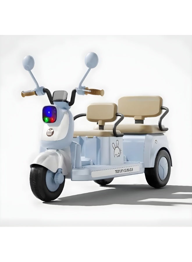 ECVV Kids Electric Motorcycle Ride-On Toy with Music & Lights, 2-Seater, 3-Wheel Design, Rechargeable Battery | For Boys & Girls Ages 2-8 | Blue - Image 1