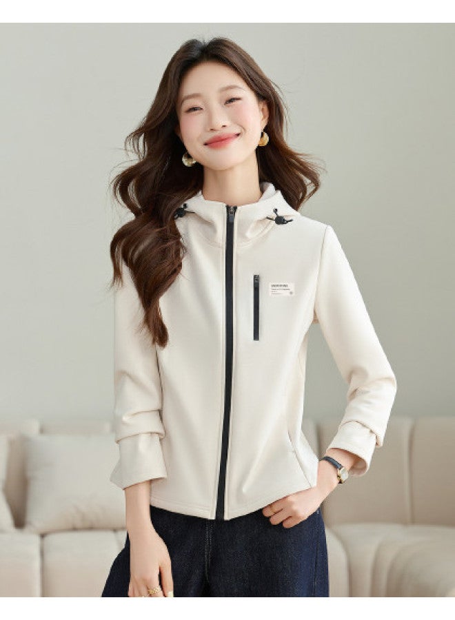 Flying in the snow Hooded Softshell Jacket Women 2025 Autumn New Slim Fit Short Style Petite Outdoor Cycling Sports Top - Image 1