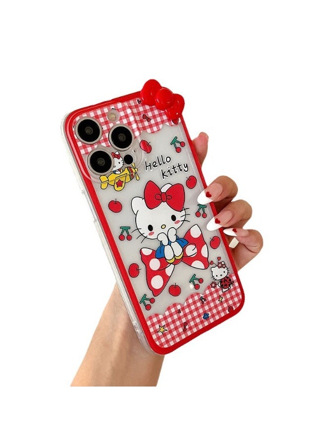 NIBEMINENT Bow Patterned Kt Cat Protective TPU Case Cover For iPhone 17 Pro, Clear - Image 1