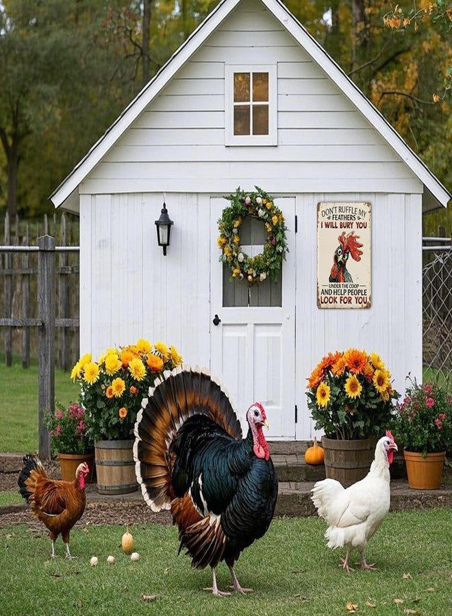 CrazySign Funny Chicken Sign Don't Ruffle My Feathers Tin Sign Decor for Home, Chicken Coop, Farm, and Garden 8 x 12 Inch (287) - Image 5