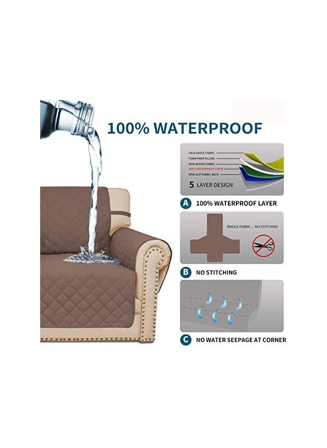 DD - Reversible Quilted Chair Cover 1 Seater, Adjustable Buckle Strap, Anti-Slip, Water Repellent, Sofa and Couch slipcover, Protector, Furniture Cover (Coffee) - Image 1