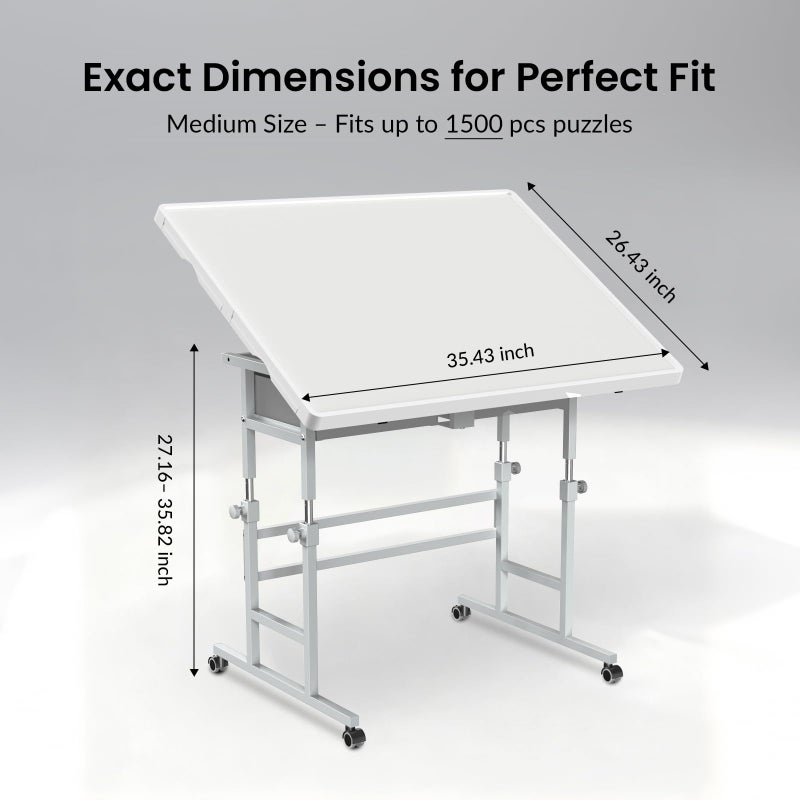 ALL4JIG 1500 Piece Light-Weight Adjustable Tilting Plastic Jigsaw Puzzle Table for Adults, 35"x26" Multi-Functional Puzzle Board with 4 Drawers & Protective Cover, 45-Degree Any-Angle Tilt - Image 2